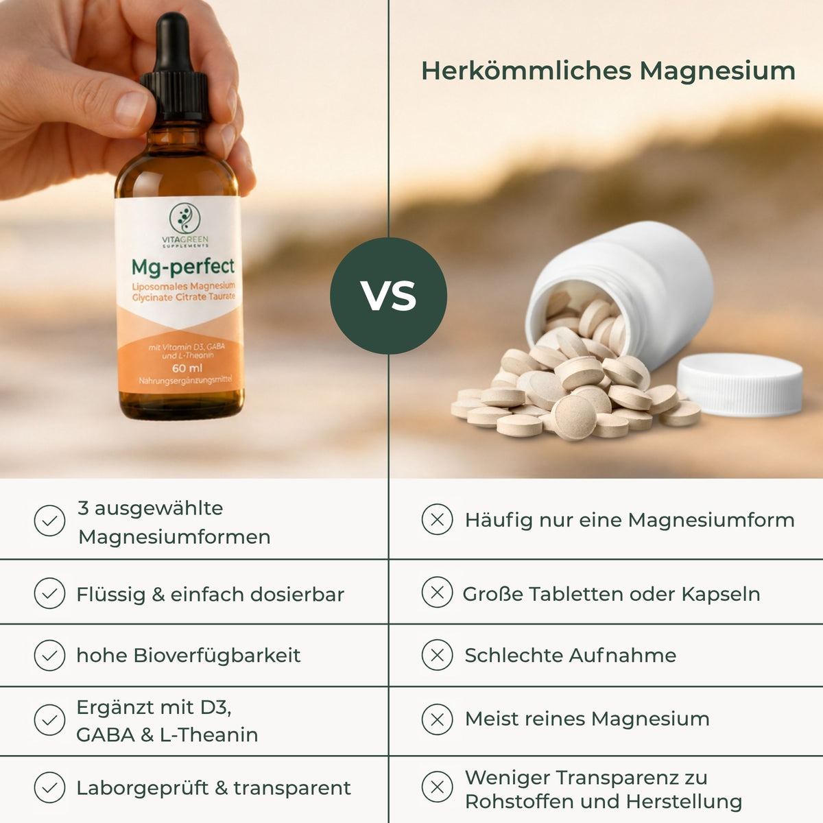 Mg-perfect im Vergleich zu herkömmlichem Magnesium