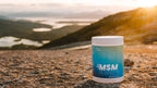 MSMperfect Dose auf einem Felsplateau bei Sonnenaufgang