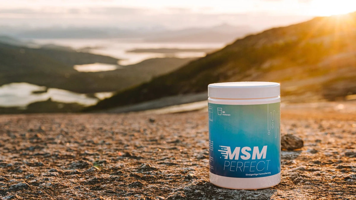 MSMperfect Dose auf einem Felsplateau bei Sonnenaufgang