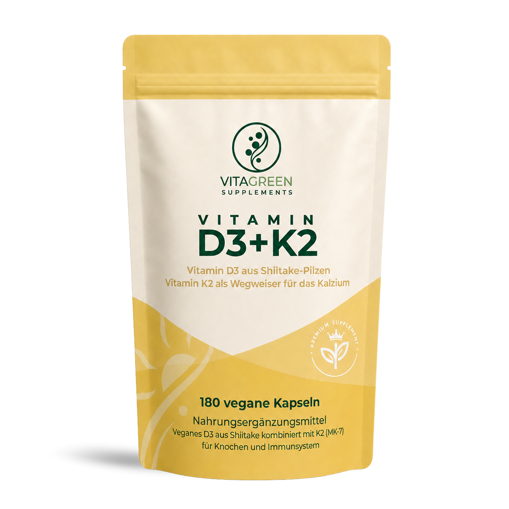 Vitamin D3 + Vitamin K2 — Produktabbildung — KI-erzeugtes Bild