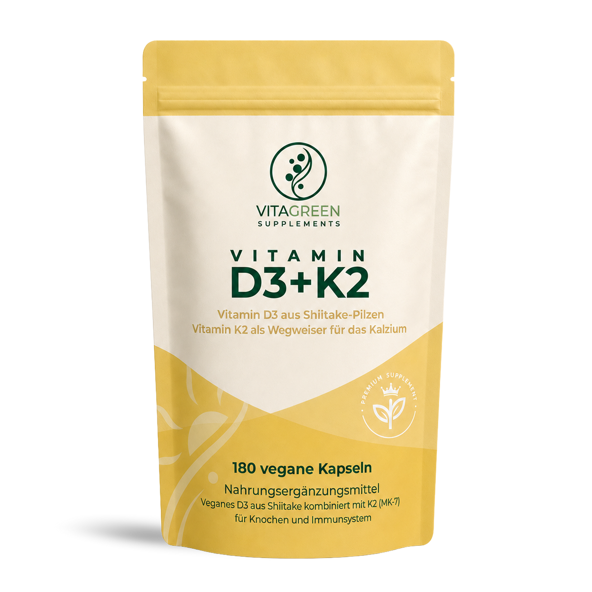Vitamin D3 + Vitamin K2 — Produktabbildung — KI-erzeugtes Bild