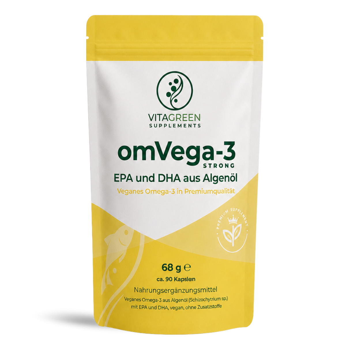 omVega-3 STRONG Beutel 68 g mit ca. 90 Kapseln, freigestellt