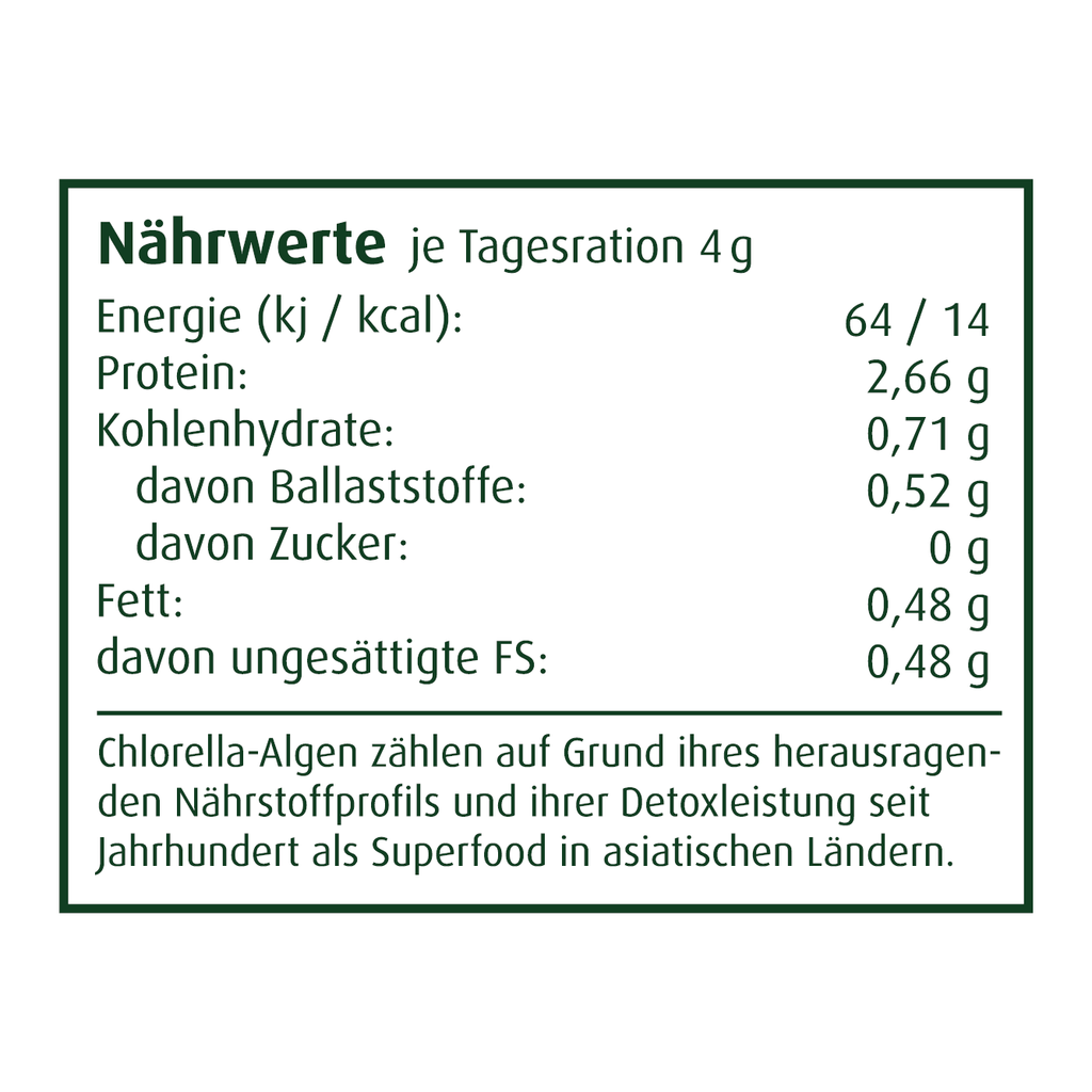 Naehrwerttabelle Chlorella Green Powder